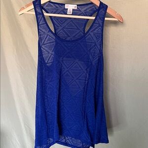 Sheer flowing tribal print open back tank large royal blue by Concert